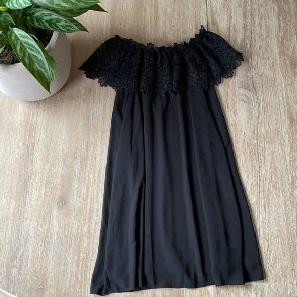 Eliza J Lace Off-The- Shoulder Black Short Dress